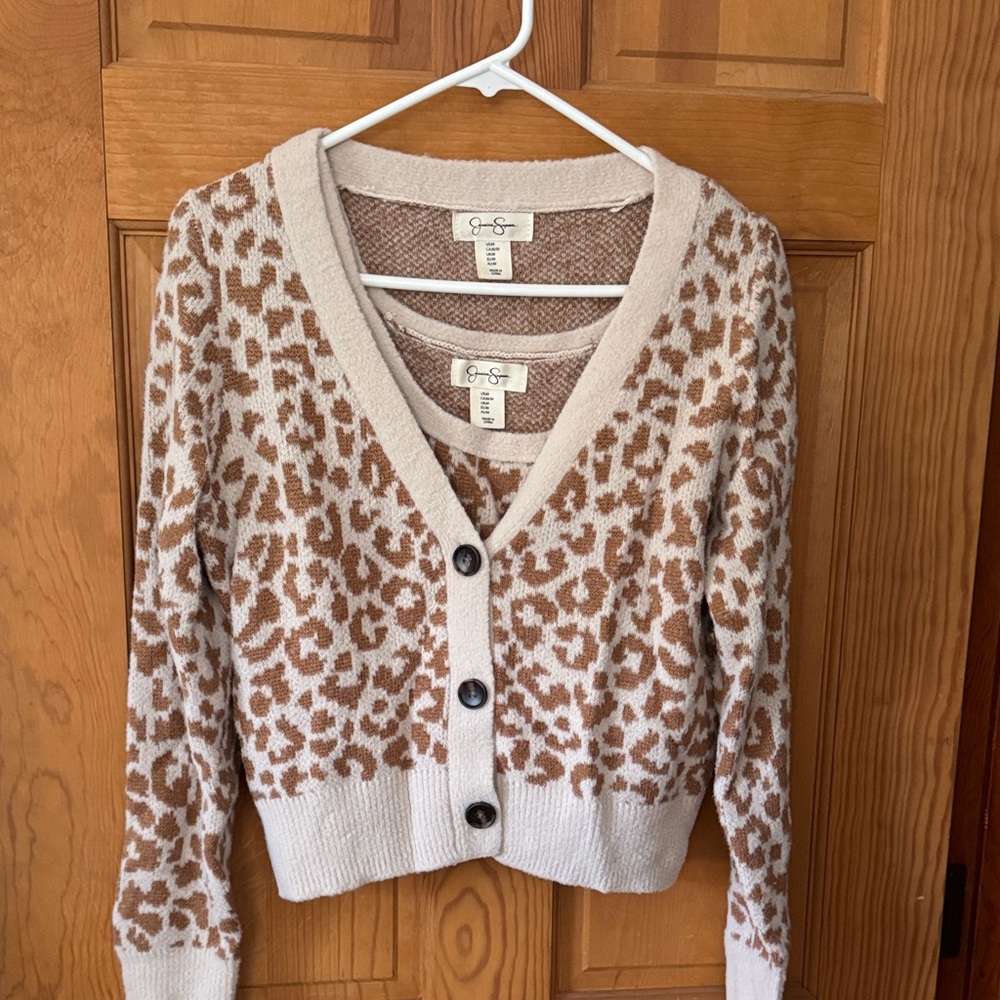 Jessica Simpson Tan Leopard Cardigan with matching Tank